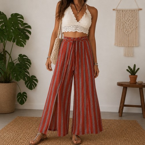 Simplee rust red striped wide - rust,